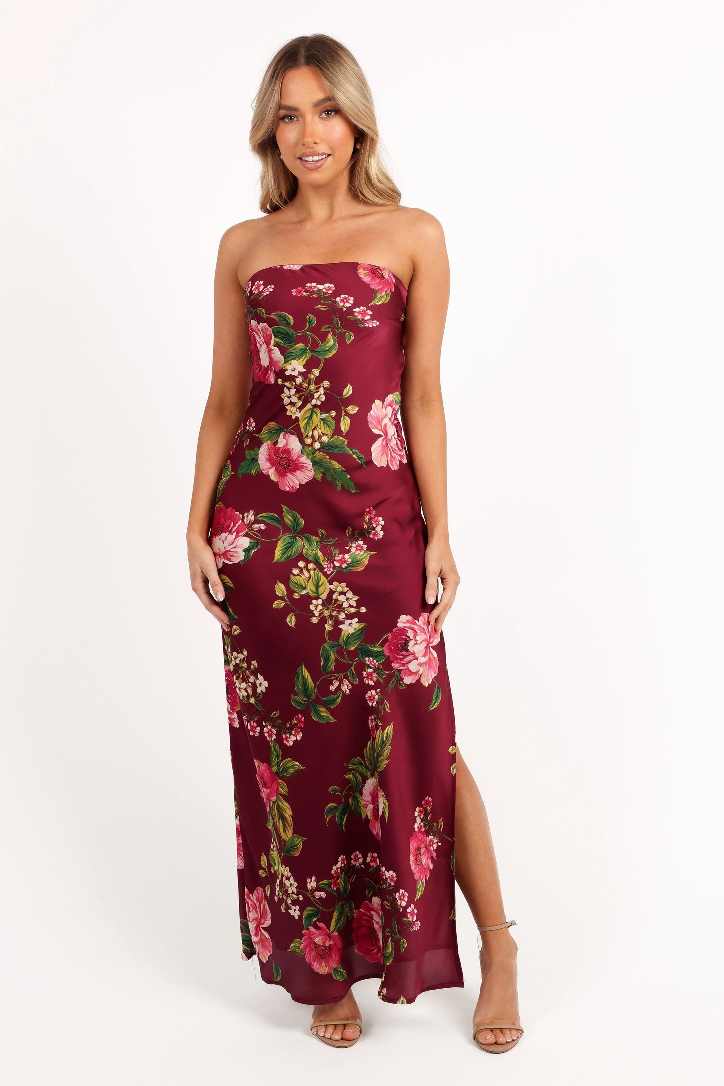 Bryden Strapless Satin-MaxI Floral Dress