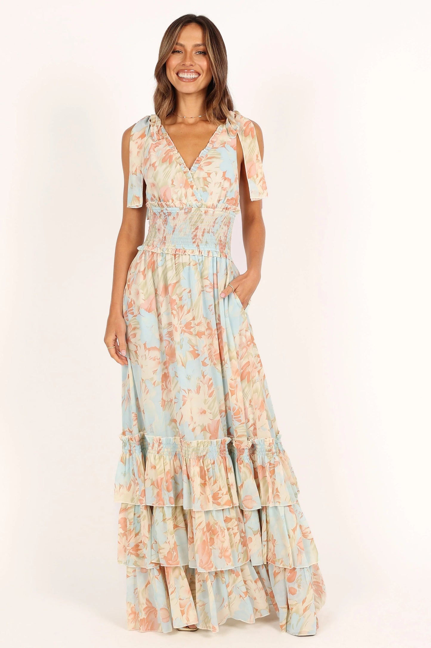 Christabel Blue Floral Tiered Maxi Dress