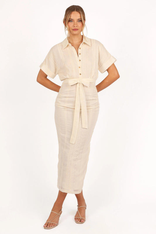 Collared Ruched Midi Dress