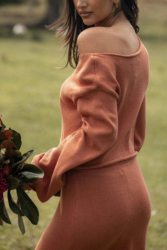 Cropped Bell-Sleeve Knit Sweater