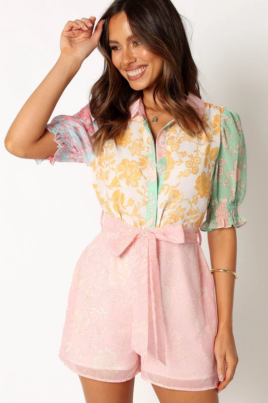 Floral Button-Front Collared Romper