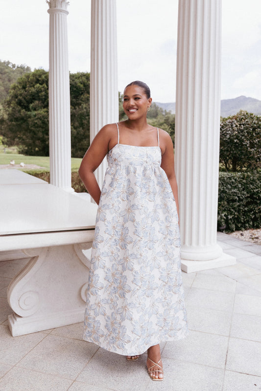 Floral Empire-Waist Square-Neck Maxi Dress