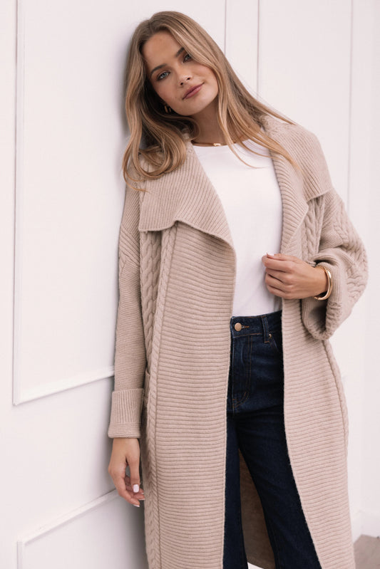 Oversized Cable-Knit Open Cardigan