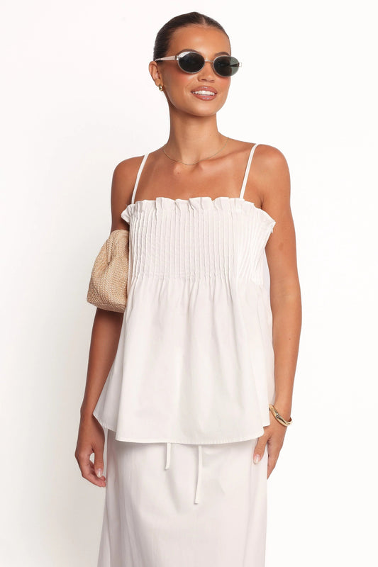 Pleated Bodice Frill-Hem Top