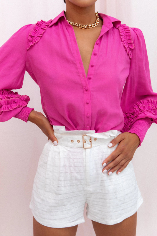 Ruffle-Detail Collared Shirt