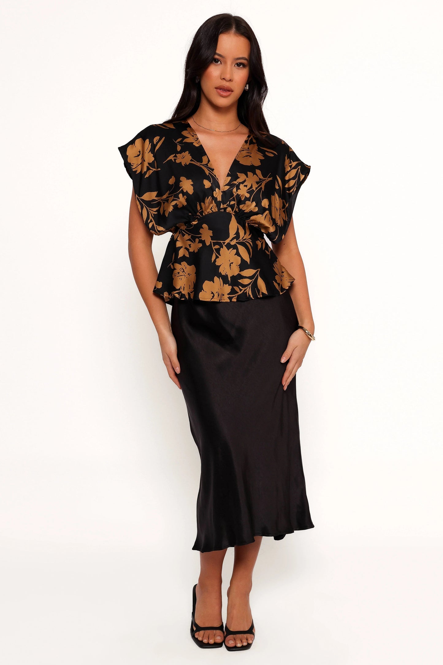 Satin Hook-Clasp V-Neck Top