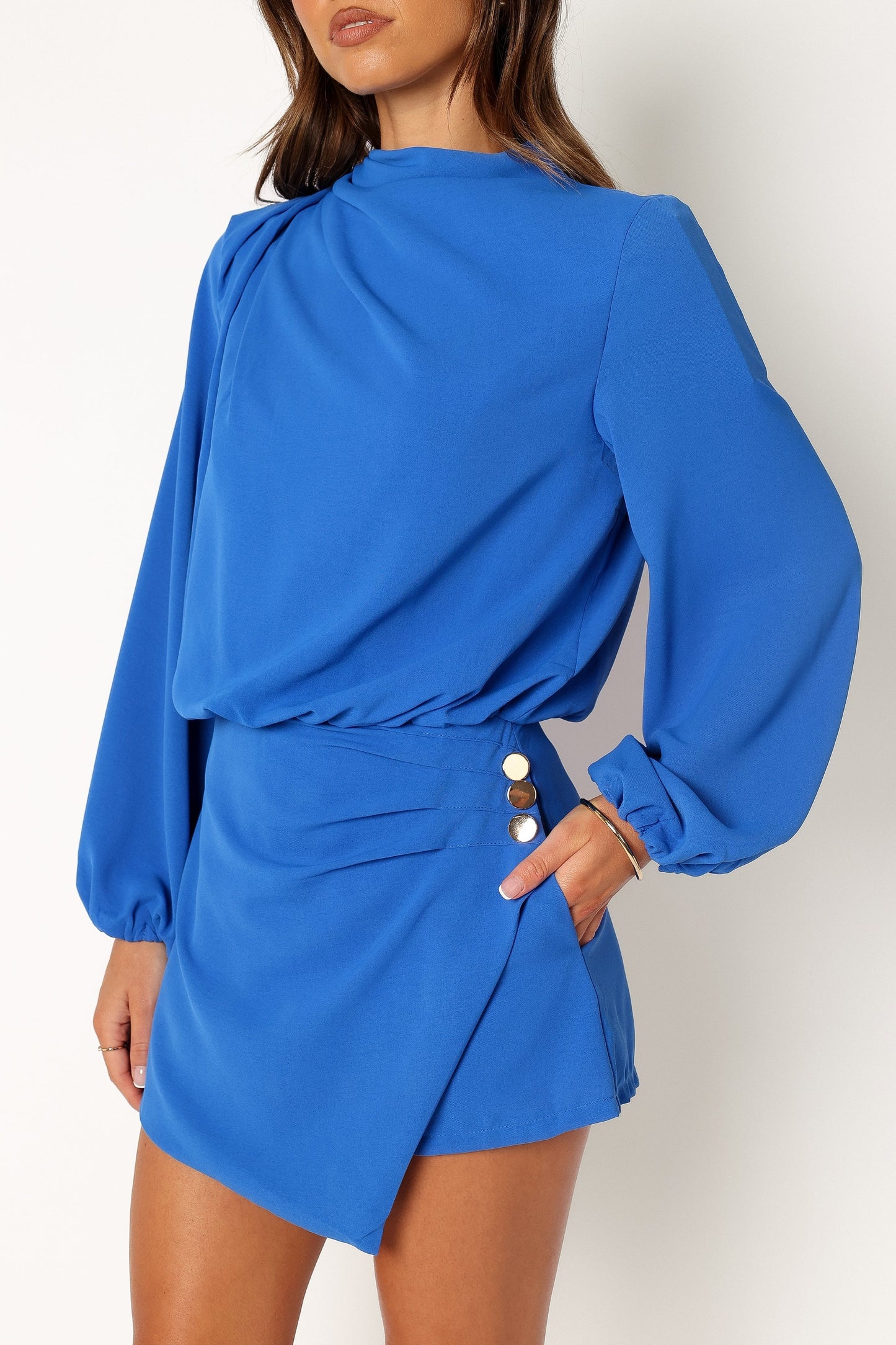 Skort-Style Long Sleeve Mini Romper