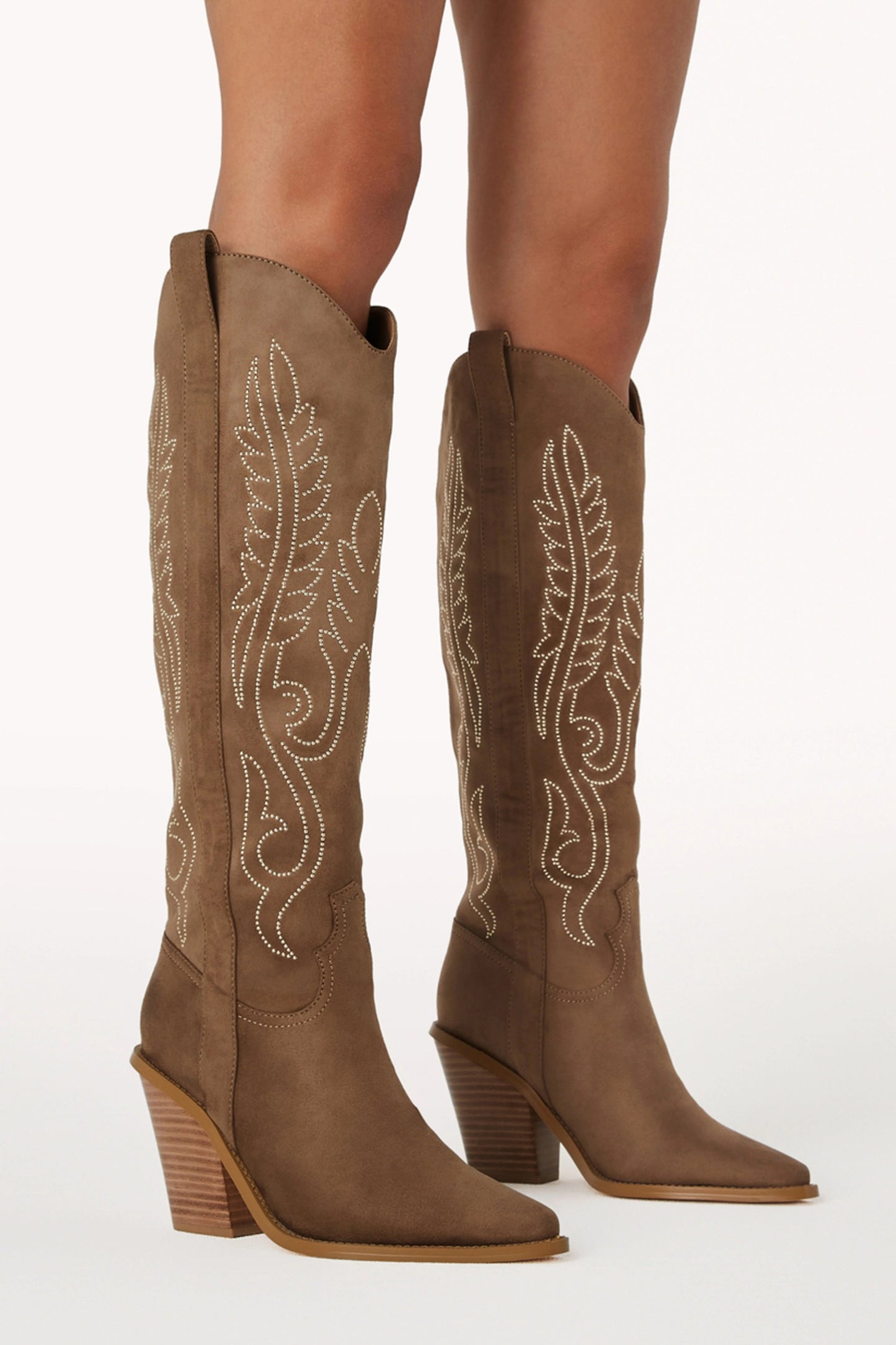 Taupe Mid-Block Heel Cowboy Boots