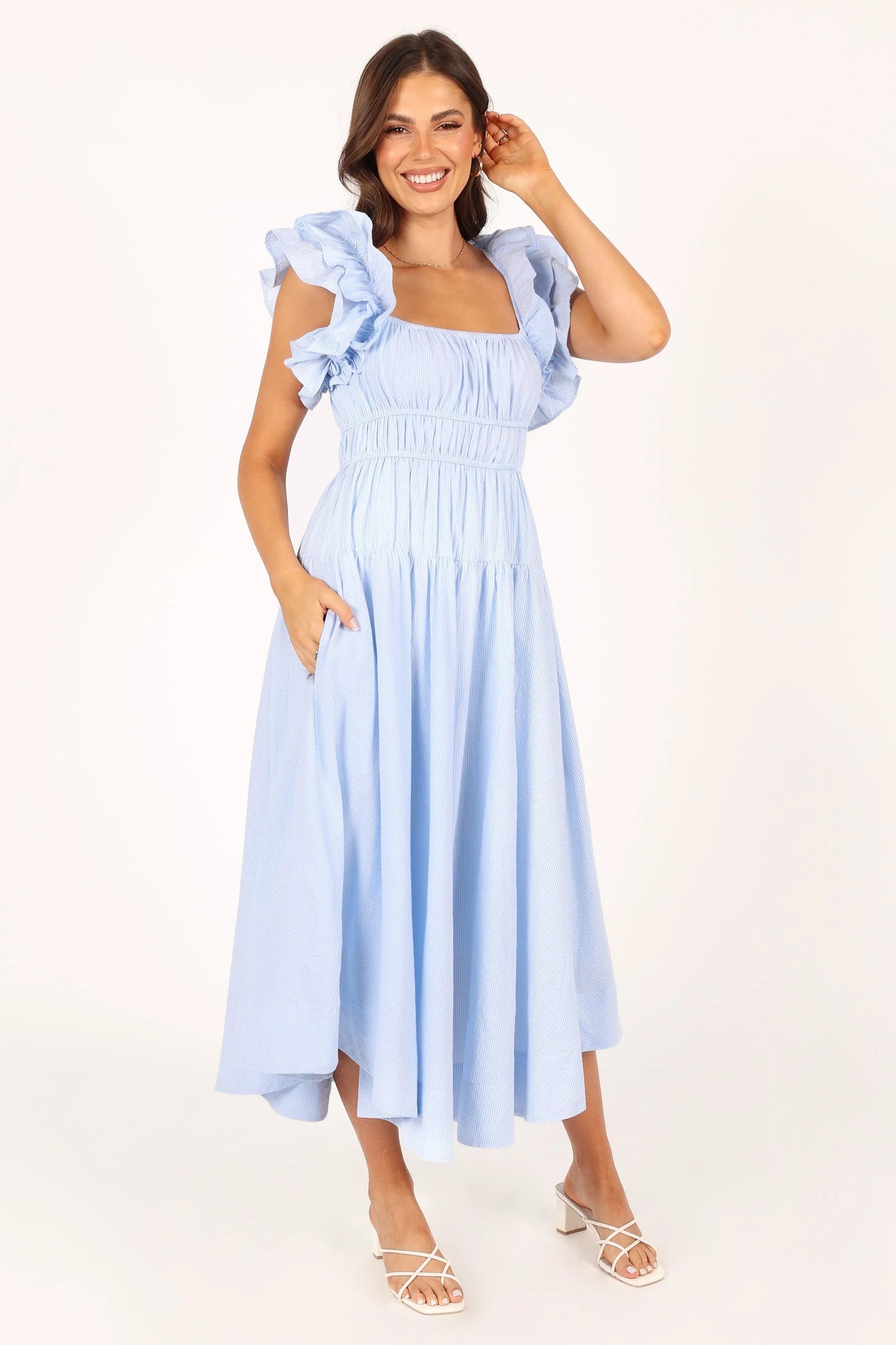 Tiered Stripe Midi Sundress