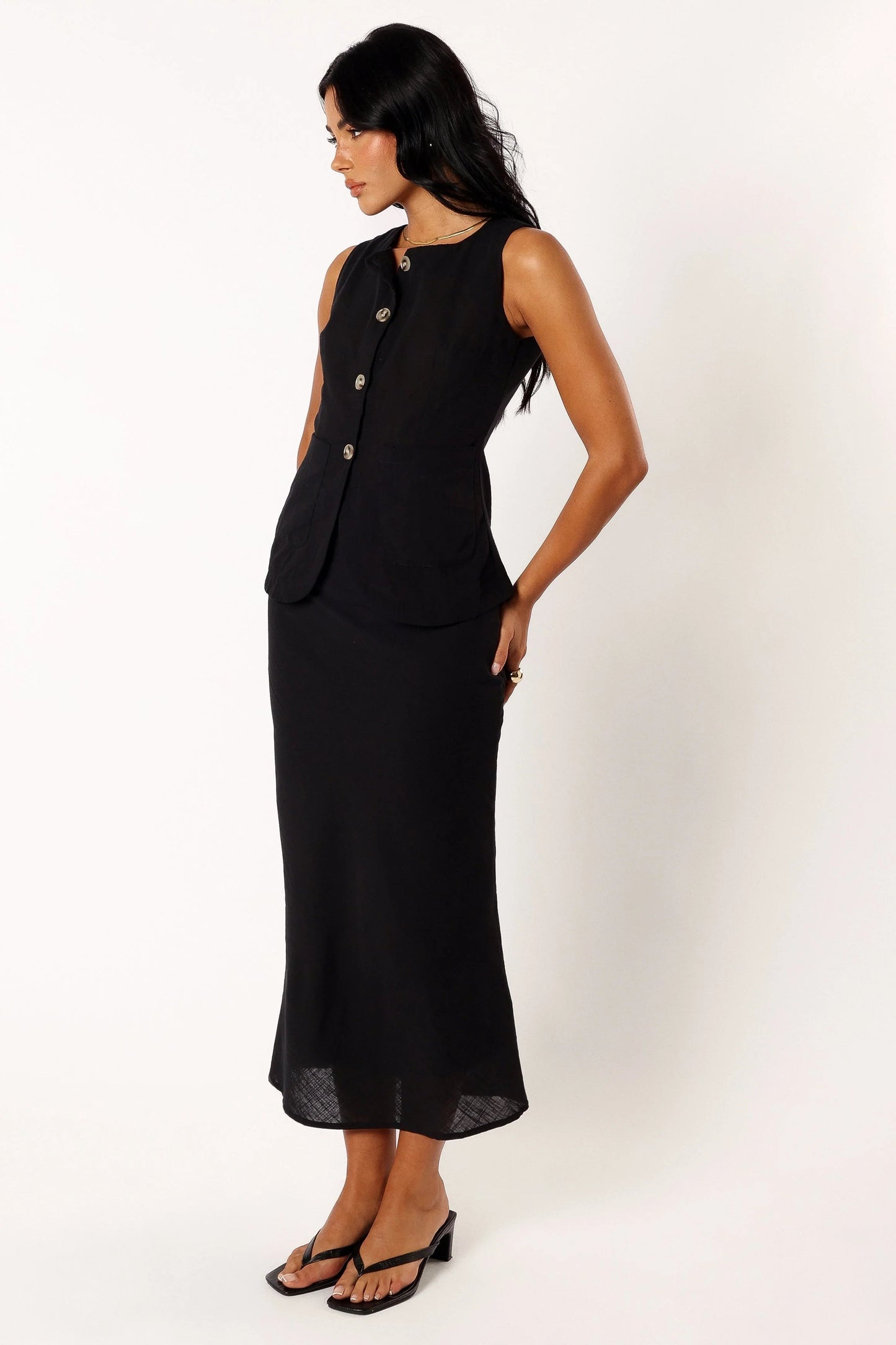 V-Neck Maxi Vest & Skirt Set